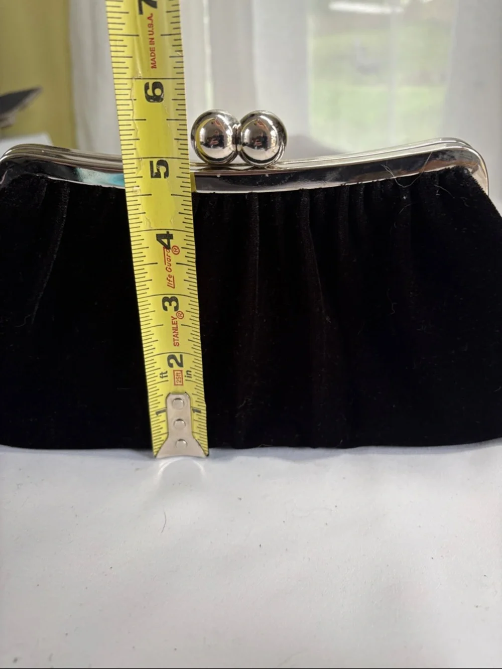Black Velvet Lined Synthetic Evening Clutch with Silver Kisslock Frame